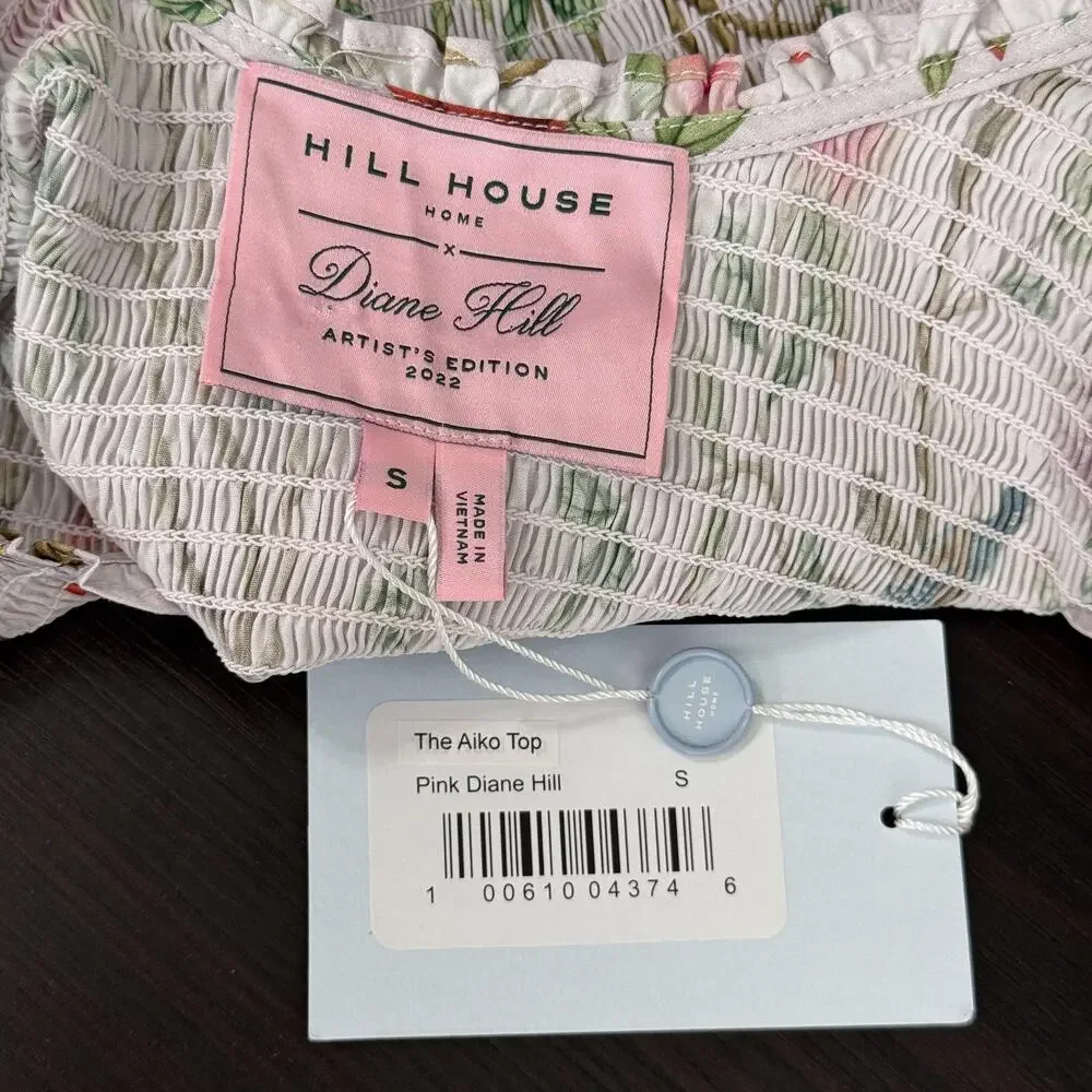 Hill House Diane Hill Top Womens Small Aiko Floral Crop Smocked Blouse Boho NEW